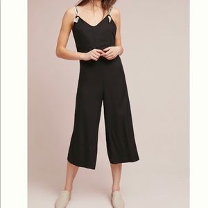 Anthropologie Black Cropped Tie Shoulder Jumpsuit